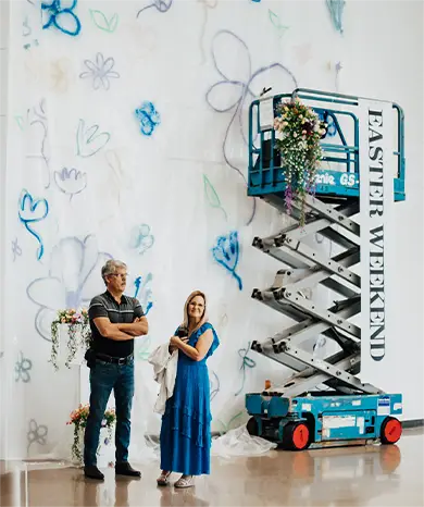 overhead shot of lobby christmas decorated
