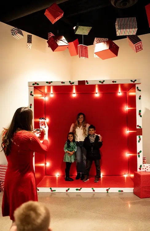 overhead shot of lobby christmas decorated