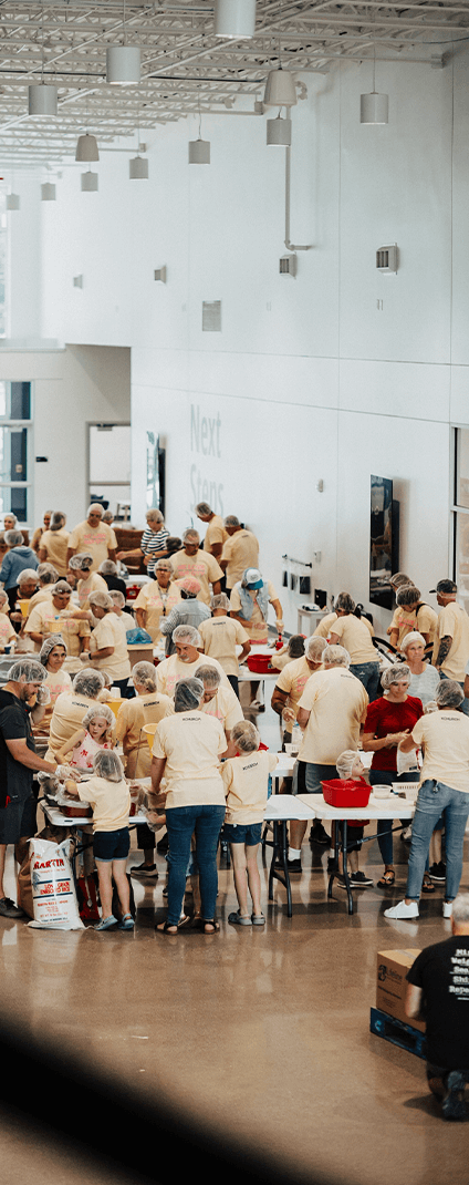 overhead shot of volunteer crowd