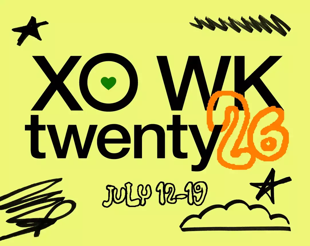 xo wk '25 in green red and purple stylized font