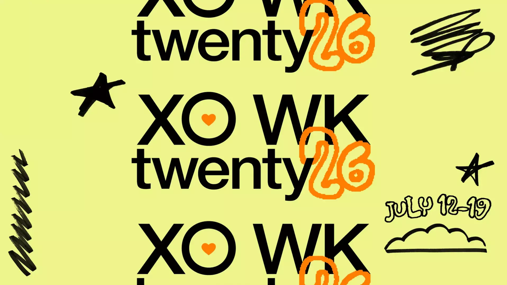 xo week '25 in green red and purple stylized font